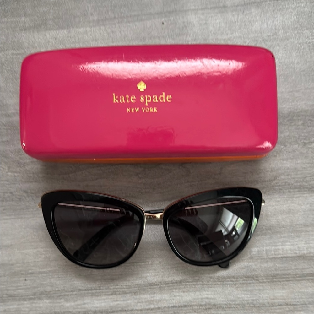 Kate Spade Black Sunglasses with Metallic Gold Accents & Case